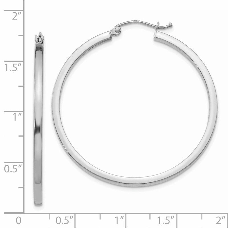 14k White Gold 2x40mm Square Tube Hoop Earrings T1079