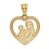 14k Polished and Satin Mom and Baby Heart Charm K4753