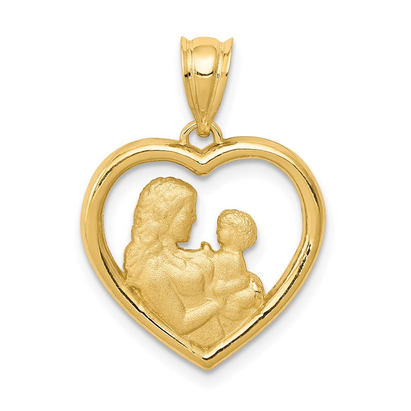 14k Polished and Satin Mom and Baby Heart Charm K4753