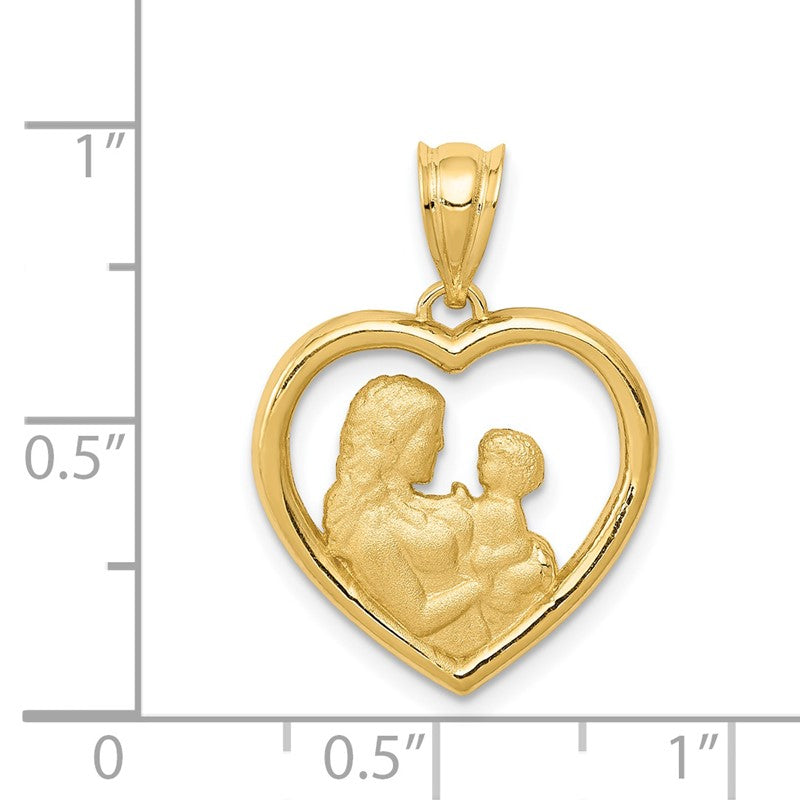 14k Polished and Satin Mom and Baby Heart Charm K4753
