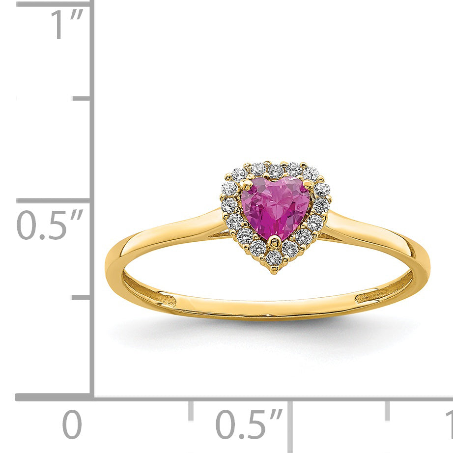 14K Pink and Clear CZ Halo Heart Ring K6417
