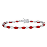 Sterling Silver Red CZ Tennis Bracelet - 7" Rhodium Plated