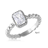 Sterling Silver April Birthstone Ring - Rhodium Plated White CZ Solitaire, Size 7
