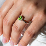 Sterling Silver Peridot CZ August Birthstone Ring - Rhodium Plated Solitaire, Size 7