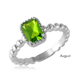 Sterling Silver Peridot CZ August Birthstone Ring - Rhodium Plated Solitaire, Size 7