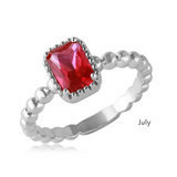 Sterling Silver Ruby CZ July Birthstone Ring - Rhodium Plated Solitaire, Size 7