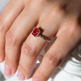 Sterling Silver Ruby CZ July Birthstone Ring - Rhodium Plated Solitaire, Size 7
