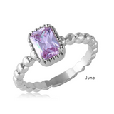 Sterling Silver Alexandrite June Birthstone Ring - Rhodium Plated CZ Solitaire, Size 7