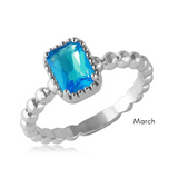 Sterling Silver Aquamarine CZ March Birthstone Ring - Rhodium Plated Solitaire, Size 7
