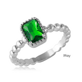 Sterling Silver Emerald CZ May Birthstone Ring - Rhodium Plated Solitaire, Size 7