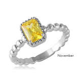 Sterling Silver Yellow CZ November Birthstone Ring - Rhodium Plated Solitaire, Size 7