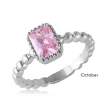 Sterling Silver October Birthstone Ring - Rhodium Plated Pink CZ Solitaire, Size 7