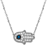Sterling Silver Blue CZ Hamsa Charm Pendant Necklace