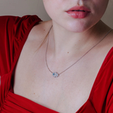 Sterling Silver Blue CZ Hamsa Charm Pendant Necklace