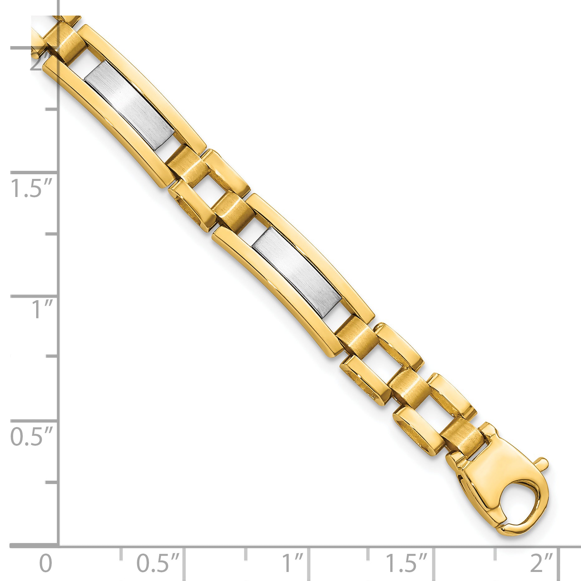 14k Two-tone Polished and Satin 6.3mm Fancy Bar Link 8.5 inch Mens Bracelet GB247