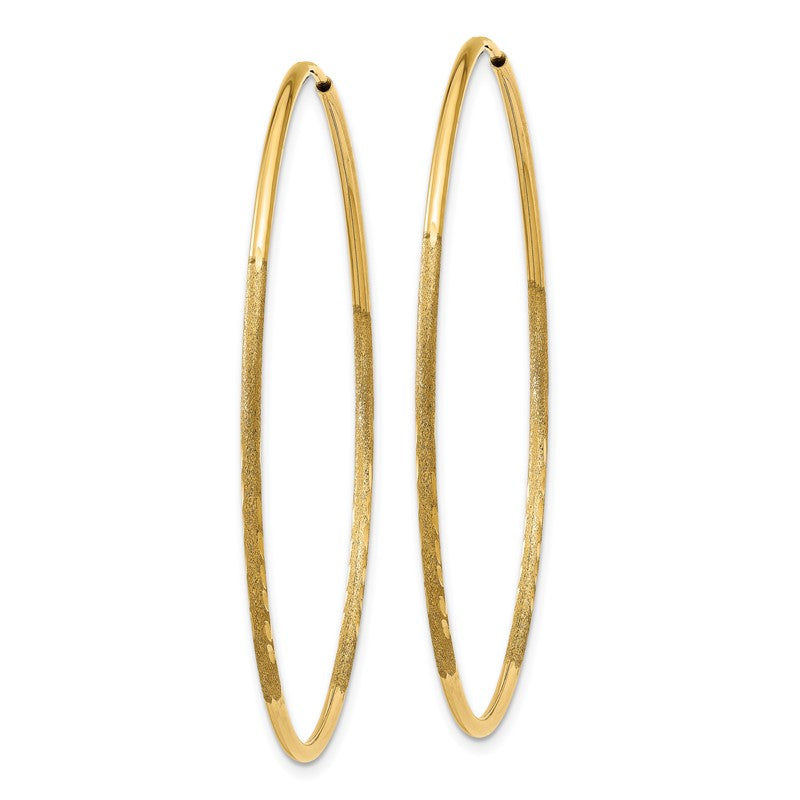 14k 1.2x45mm Satin Diamond-cut Endless Tube Hoop Earrings XY1222