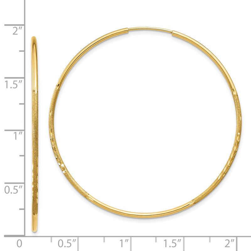 14k 1.2x45mm Satin Diamond-cut Endless Tube Hoop Earrings XY1222