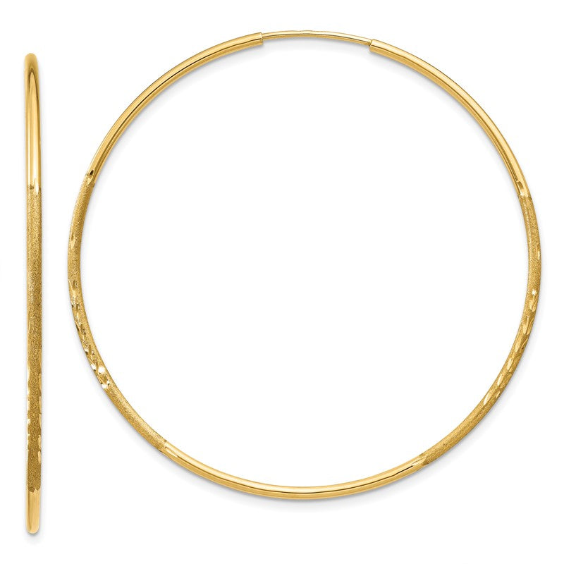 14k 1.2x45mm Satin Diamond-cut Endless Tube Hoop Earrings XY1222