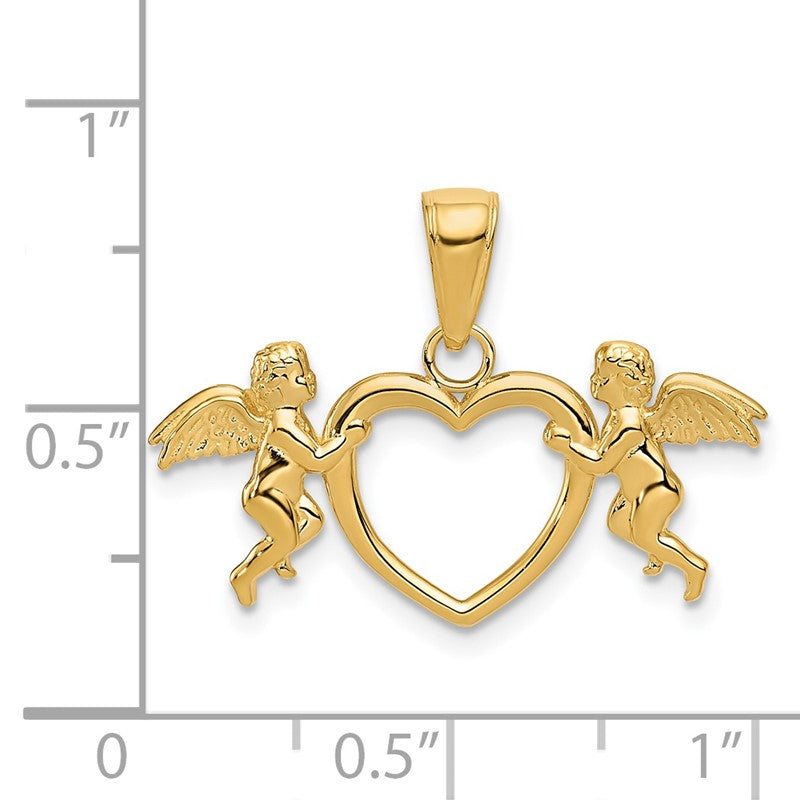 14k Flying Cherubs Holding Heart Pendant K5163
