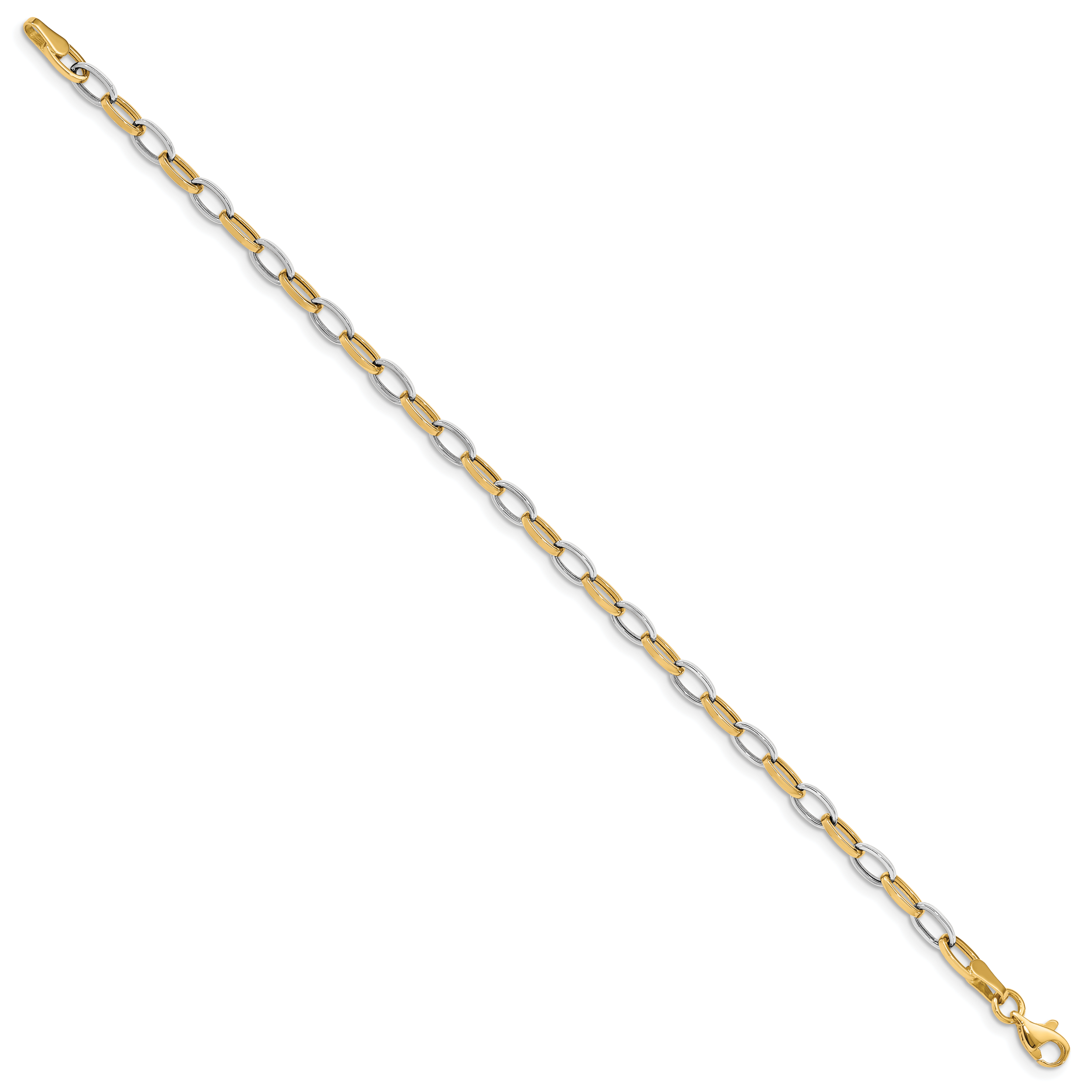 14k Two-tone Polished Oval Cable Link 7.25 inch Bracelet FB1390