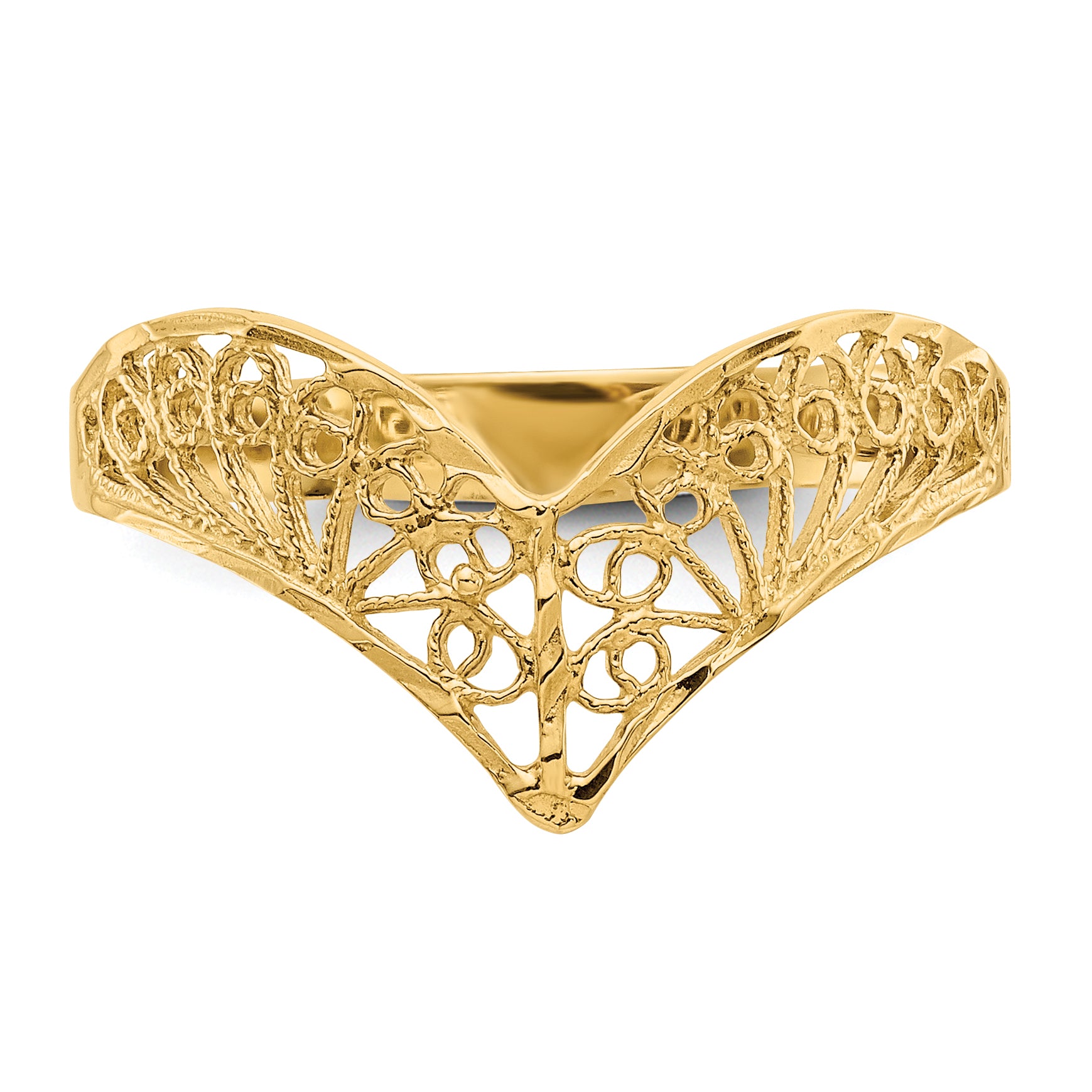 14k Diamond-Cut Filigree V-Shape Ring R163