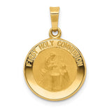 14k Polished and Satin Hollow FIRST HOLY COMMUNION Medal Round Pendant XR1388