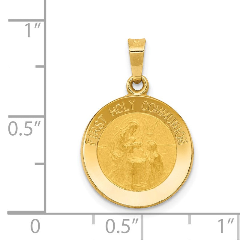 14k Polished and Satin Hollow FIRST HOLY COMMUNION Medal Round Pendant XR1388