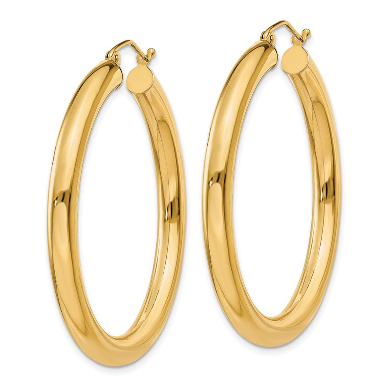 14K 4x40mm Polished Tube Hoop Earrings T947