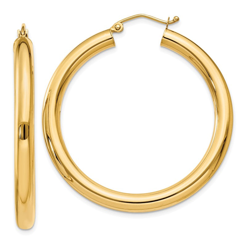 14K 4x40mm Polished Tube Hoop Earrings T947