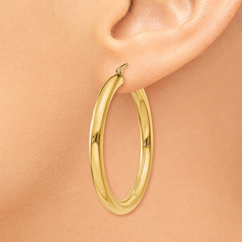 14K 4x40mm Polished Tube Hoop Earrings T947