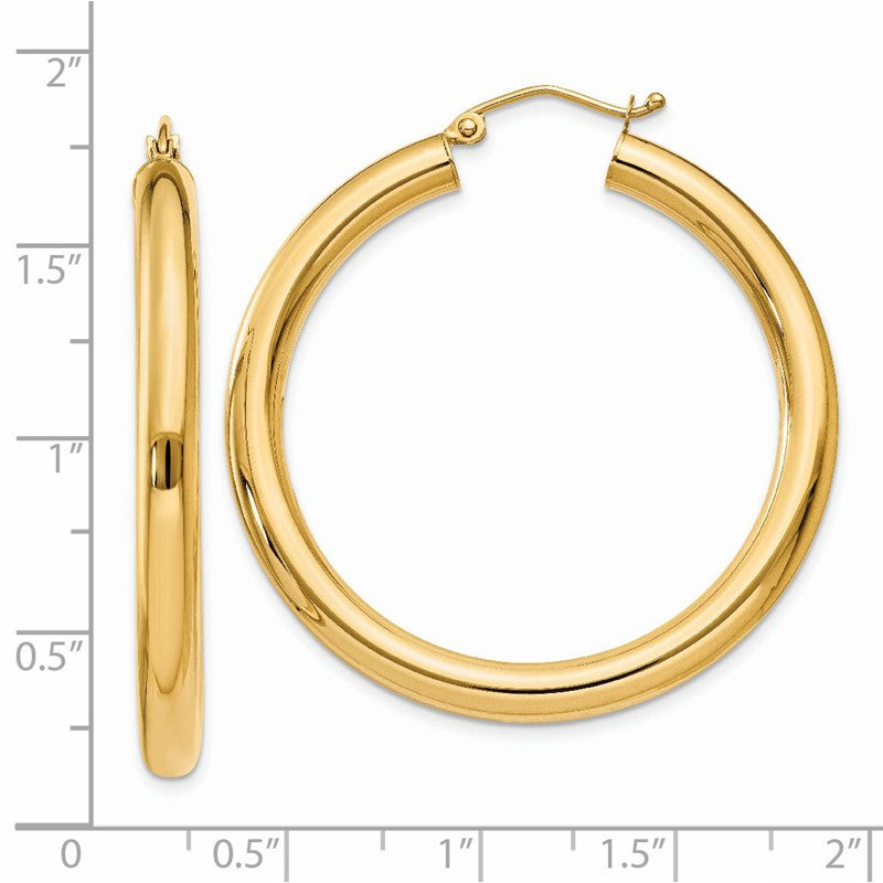 14K 4x40mm Polished Tube Hoop Earrings T947