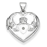 14k White Gold Diamond Claddagh with Poem on Reverse 18mm Heart Locket XL307