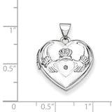 14k White Gold Diamond Claddagh with Poem on Reverse 18mm Heart Locket XL307