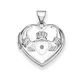 14k White Gold Diamond Claddagh with Poem on Reverse 18mm Heart Locket XL307