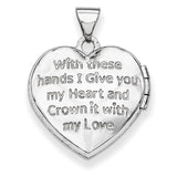 14k White Gold Diamond Claddagh with Poem on Reverse 18mm Heart Locket XL307