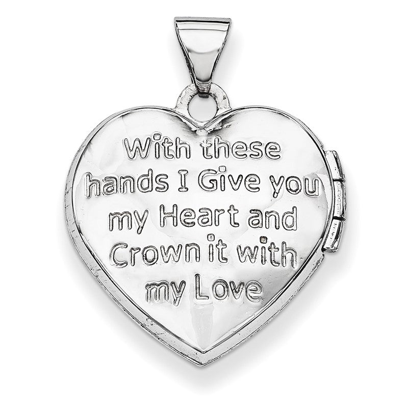 14k White Gold Diamond Claddagh with Poem on Reverse 18mm Heart Locket XL307