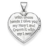 14k White Gold Diamond Claddagh with Poem on Reverse 18mm Heart Locket XL307