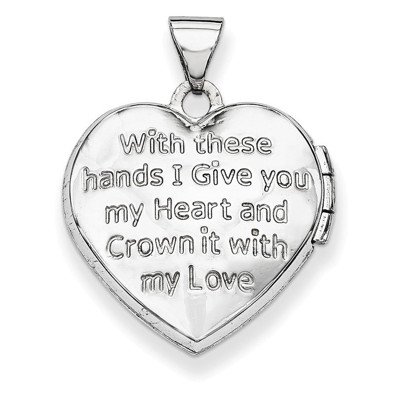 14k White Gold Diamond Claddagh with Poem on Reverse 18mm Heart Locket XL307