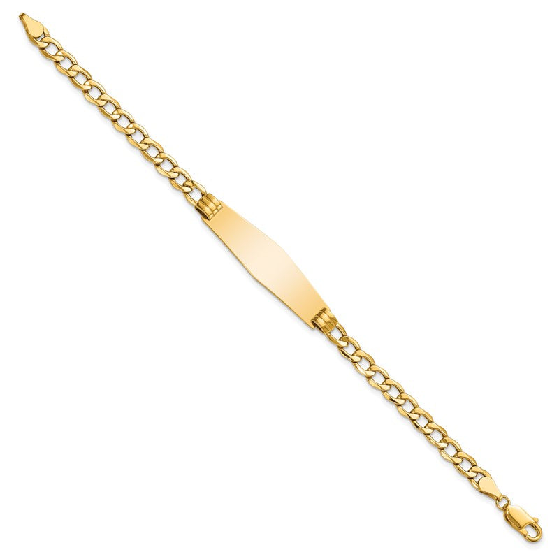 14k Polished Semi-Solid Chain/Solid Plate Cuban Link Soft Diamond Shape 34x10mm Plate 7 inch ID Bracelet DCID133C