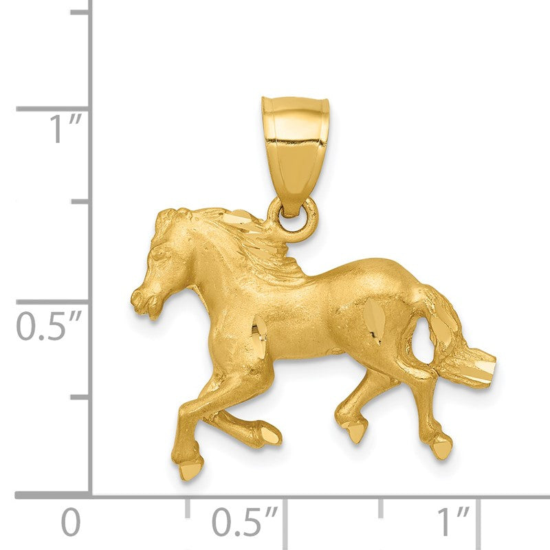 14K Satin Diamond-cut Trotting Horse Pendant C4067