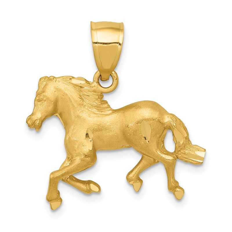 14K Satin Diamond-cut Trotting Horse Pendant C4067