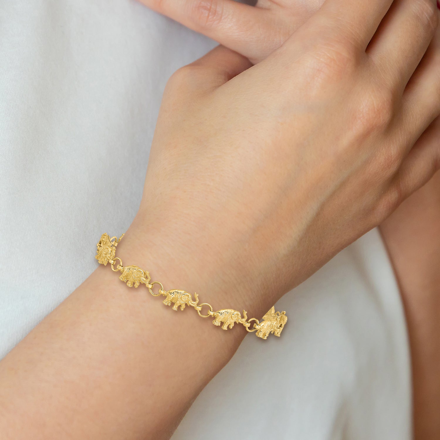 14k Polished and Textured Elephant 7 inch Bracelet FB397