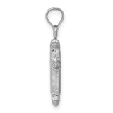 14k White Gold Fleur de Lis Hollow Cross Charm K6249