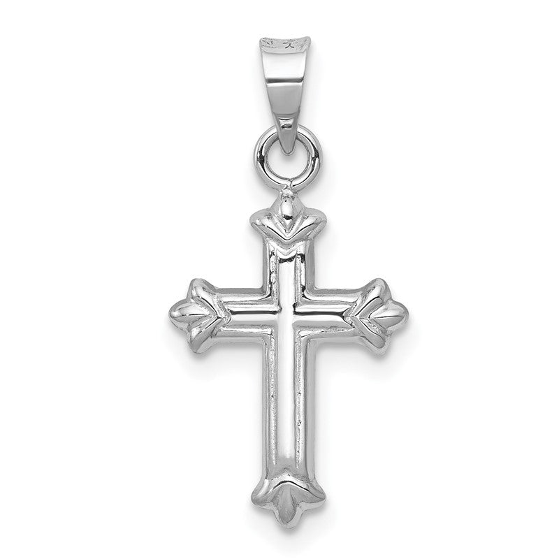 14k White Gold Fleur de Lis Hollow Cross Charm K6249