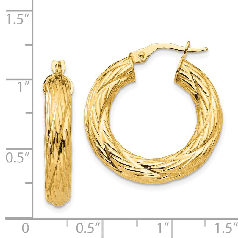 14k Textured Tube Hoop Earrings TF927