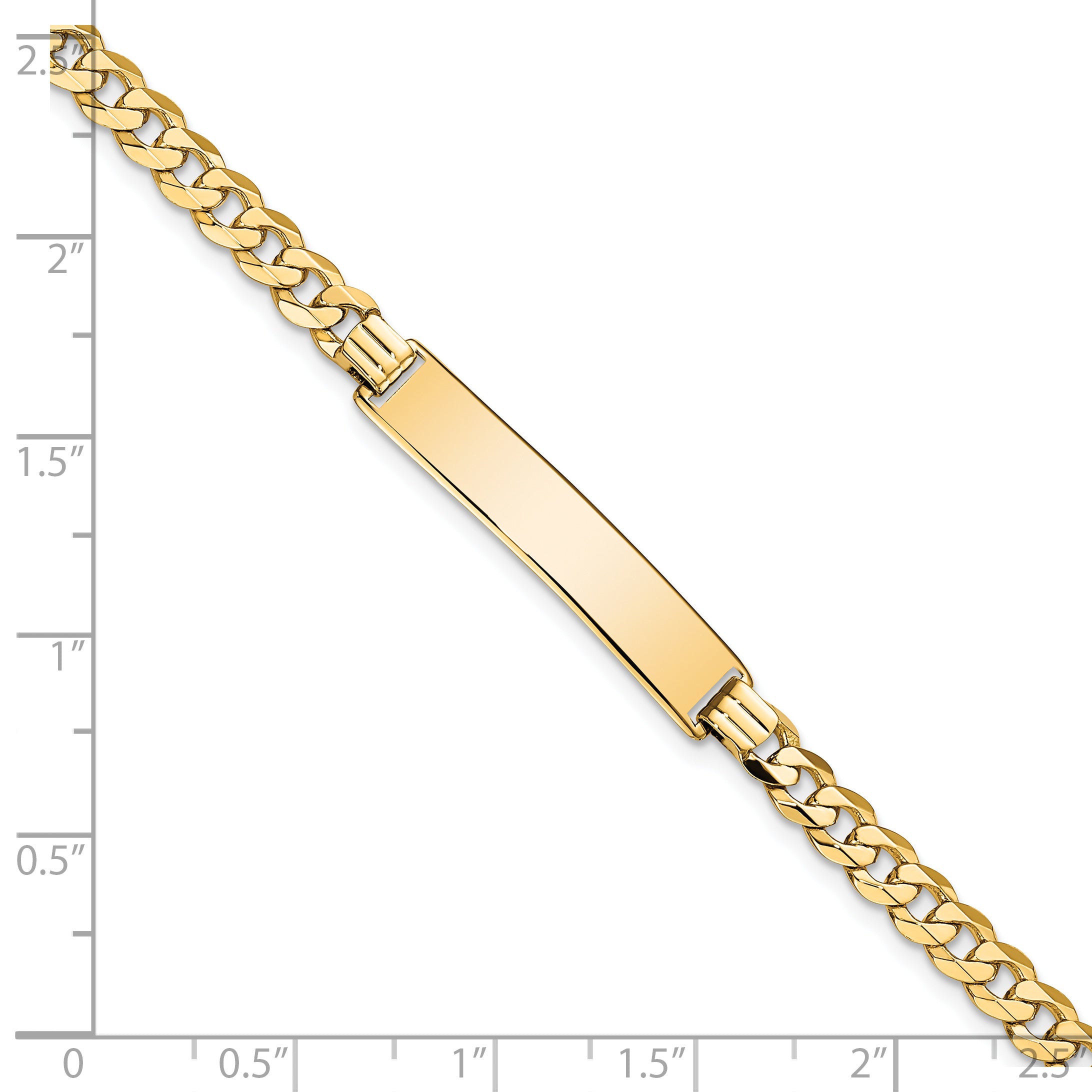 14k Polished Solid Chain/Solid Plate Flat Curb Link 32.5x6.5mm Plate 7 inch ID Bracelet LID74