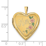 14k Pink and Green Enameled Floral MOM Script 20mm Heart Locket XL612