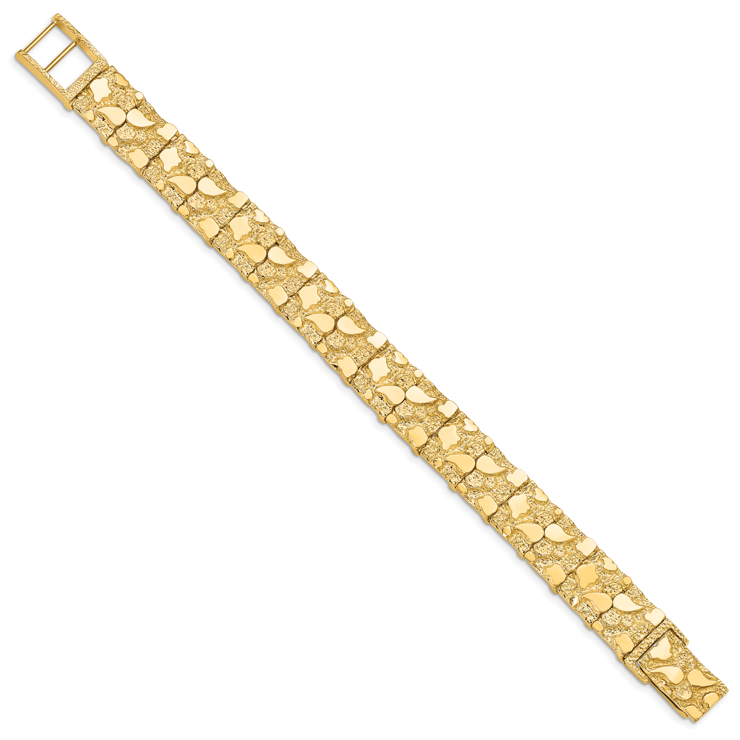 14k Polished and Textured 12.50mm 7 inch Nugget Bracelet NB12