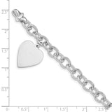 14k White Gold Engravable 23x17mm Solid Dangle Heart Charm and Solid Polished Link 7.5 inch Bracelet WLK313