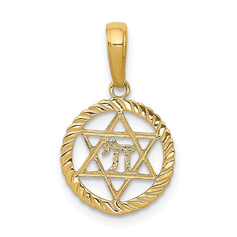 14K Star of David and Chai in Circle Pendant C4459